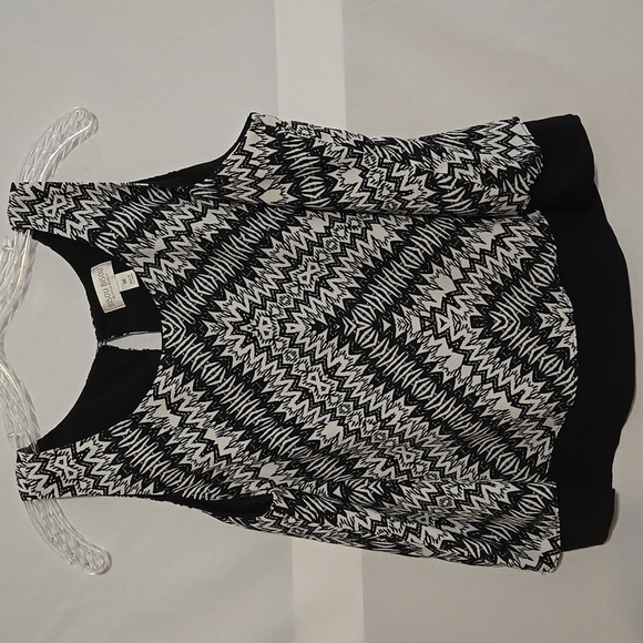 Bisou Bisou, Sz Med, Black, White, Print, Chiffon Style Fabric, Sheer, Layered - Picture 1 of 11